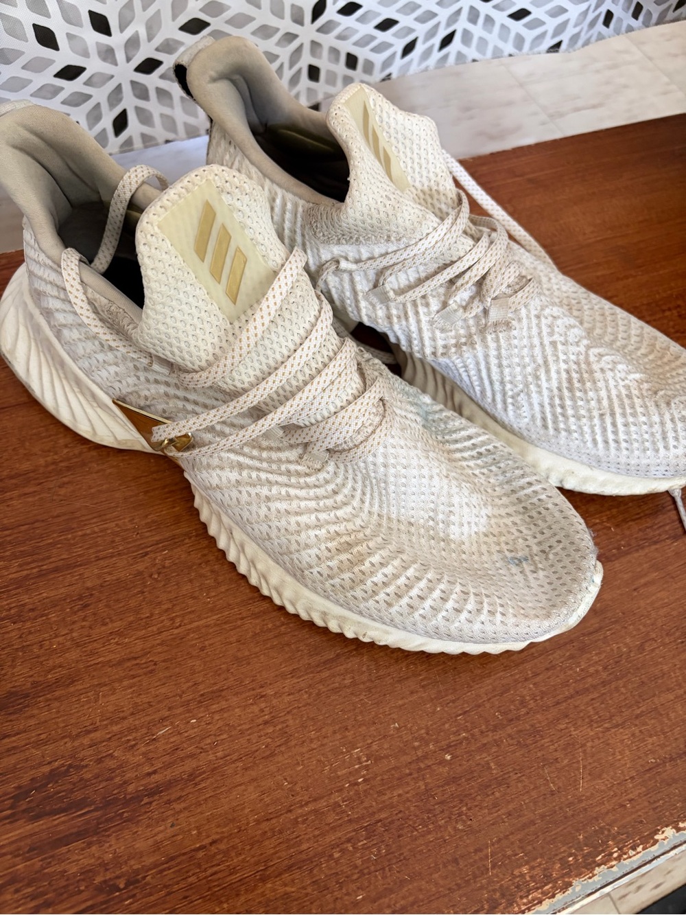 adidas Cream Knit Runner with Subtle Gold Accents